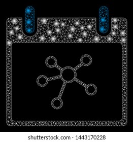Glowing mesh links calendar day with glitter effect. Abstract illuminated model of links calendar day icon. Shiny wire frame polygonal mesh links calendar day.