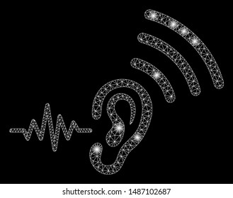 Glowing mesh listen and transmit with glitter effect. Abstract illuminated model of listen and transmit icon. Shiny wire carcass triangular mesh listen and transmit.