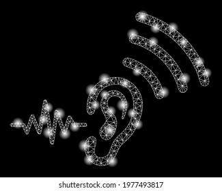 Glowing mesh listen and transmit with glitter effect. Abstract illuminated model of listen and transmit icon. Shiny wire frame polygonal network listen and transmit.