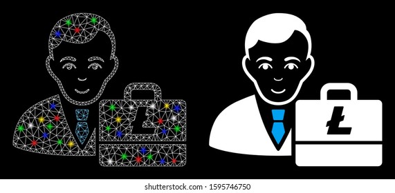 Glowing mesh Litecoin accounter icon with glow effect. Abstract illuminated model of Litecoin accounter. Shiny wire carcass polygonal mesh Litecoin accounter icon.