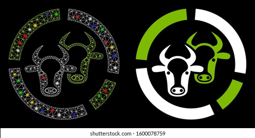 Glowing mesh livestock diagram icon with sparkle effect. Abstract illuminated model of livestock diagram. Shiny wire carcass polygonal mesh livestock diagram icon.