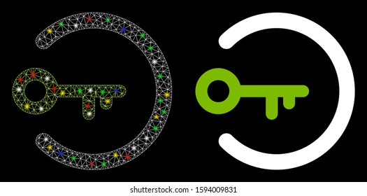 Glowing mesh login access icon with glow effect. Abstract illuminated model of login access. Shiny wire carcass polygonal network login access icon. Vector abstraction on a black background.
