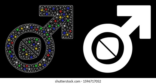 Glowing mesh male potency tablet icon with sparkle effect. Abstract illuminated model of male potency tablet. Shiny wire frame triangular mesh male potency tablet icon.
