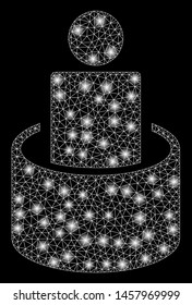 Glowing mesh man isolation with glow effect. Abstract illuminated model of man isolation icon. Shiny wire carcass triangular mesh man isolation. Vector abstraction on a black background.