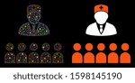 Glowing mesh medical class icon with glow effect. Abstract illuminated model of medical class. Shiny wire carcass triangular mesh medical class icon. Vector abstraction on a black background.