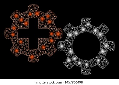Glowing mesh medical process with glitter effect. Abstract illuminated model of medical process icon. Shiny wire frame polygonal mesh medical process. Vector abstraction on a black background.