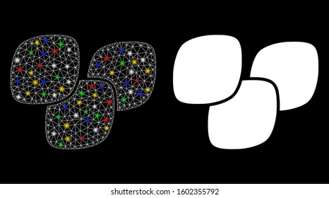 Glowing mesh medical tablets icon with sparkle effect. Abstract illuminated model of medical tablets. Shiny wire carcass triangular mesh medical tablets icon. Vector abstraction on a black background.