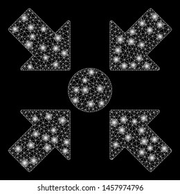 Glowing mesh meeting point with sparkle effect. Abstract illuminated model of meeting point icon. Shiny wire frame polygonal mesh meeting point. Vector abstraction on a black background.