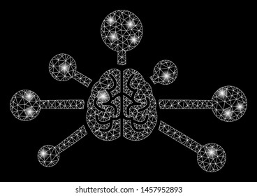 Glowing mesh mind control links with glow effect. Abstract illuminated model of mind control links icon. Shiny wire frame polygonal mesh mind control links. Vector abstraction on a black background.