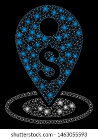 Glowing mesh money place with glitter effect. Abstract illuminated model of money place icon. Shiny wire frame polygonal mesh money place. Vector abstraction on a black background.