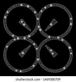 Glowing mesh nanocopter with glitter effect. Abstract illuminated model of nanocopter icon. Shiny wire frame polygonal mesh nanocopter. Vector abstraction on a black background.