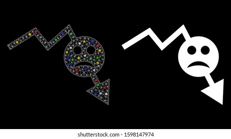 Glowing mesh negative smiley trend icon with glow effect. Abstract illuminated model of negative smiley trend. Shiny wire carcass polygonal network negative smiley trend icon.