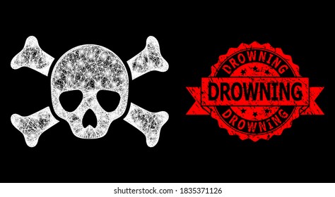 Glühender Netztotenschädel mit leuchtenden Flecken und ertrinkender strukturierter Banddichtung. Rote Dichtung enthält Drowning-Tag in Band.