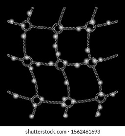 Glowing mesh net with glow effect. Abstract illuminated model of mesh net icon. Shiny wire frame triangular mesh net. Vector abstraction on a black background.