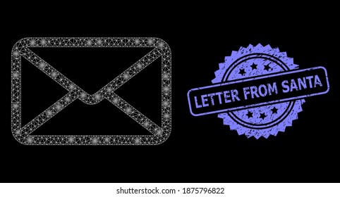 Letras de malla brillante con manchas brillantes, y letra del sello de rosette inlimpio de Santa. Constelación vectorial iluminada creada a partir del icono de letra.