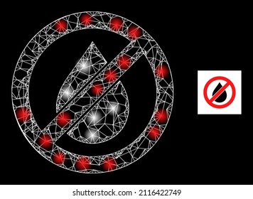 Glühendes Netz-Stopfen Öl-Symbol mit leuchtenden Lichtpunkten. Leuchtende Konstellation wird aus Stopp-Öl-Vektorsymbol und Schnittlinien erzeugt. Illuminiertes Rahmenanlassöl auf schwarzem Hintergrund.