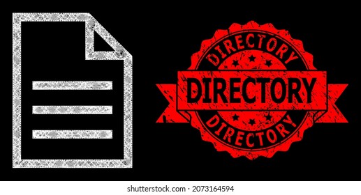 Página de texto de malla de malla brillante con puntos brillantes y sello de cinta de borrón de directorio. La marca roja contiene texto del Directorio dentro de la cinta.