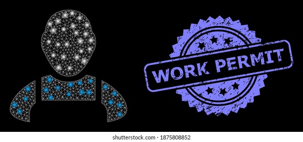 Glühender Netzarbeiter mit leuchtenden Flecken und Arbeit Schmutzige Rosette-Robbendruck zulassen. Illuminierte Vektorkonstellation, die aus dem Arbeitersymbol erstellt wurde.
