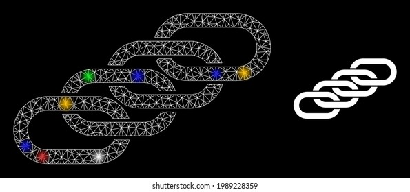 Glowing mesh network chain union with multi colored lightspots. Constellation vector frame created from chain union icon. Sparkle constellation mesh chain union, on a black backgound.