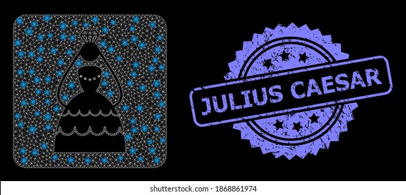 La red de malla brillante coronó a la novia con manchas brillantes, y Julius Caesar texturó la impresión del sello de rosette. Modelo vectorial iluminado creado a partir del icono de novia coronada.