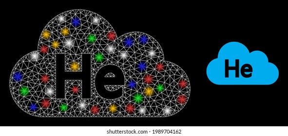 Glowing mesh network helium gas with multi colored glowing spots. Constellation vector mesh created from helium gas pictogram. Sparkle constellation polygonal helium gas, on a black backgound.