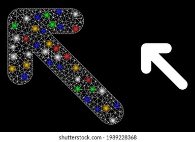 La red de malla brillante se mueve hacia arriba a la izquierda con nodos flash vibrantes. Cáscaras vectoriales de constelación creadas a partir del pictograma superior izquierdo. La malla de la constelación de espuma se mueve hacia arriba a la izquierda, sobre un fondo negro.