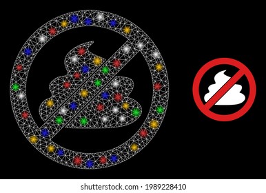 La red de malla brillante detiene la mierda con puntos brillantes. Marco vectorial de constelación creado a partir del icono de paro. La malla de la constelación espumosa paran de mierda, sobre un fondo negro.