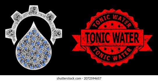 Glowing mesh network water supply service gear with lightspots, and Tonic Water unclean ribbon stamp seal. Red stamp seal includes Tonic Water text inside ribbon.
