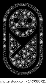 Glowing mesh newborn with glare effect. Abstract illuminated model of newborn icon. Shiny wire carcass triangular mesh newborn. Vector abstraction on a black background.