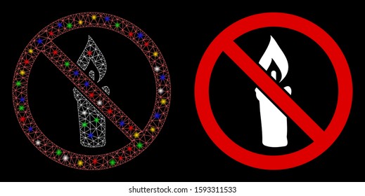 Glowing mesh no candle icon with glow effect. Abstract illuminated model of no candle. Shiny wire frame triangular mesh no candle icon. Vector abstraction on a black background.