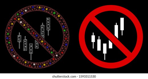 Glowing mesh no candlestick chart icon with lightspot effect. Abstract illuminated model of no candlestick chart. Shiny wire frame polygonal mesh no candlestick chart icon.