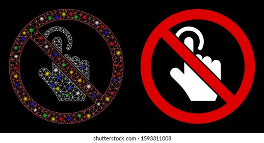 Glowing mesh no click icon with glow effect. Abstract illuminated model of no click. Shiny wire frame polygonal mesh no click icon. Vector abstraction on a black background.