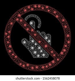 Glowing mesh no click with sparkle effect. Abstract illuminated model of no click icon. Shiny wire frame triangular mesh no click. Vector abstraction on a black background.