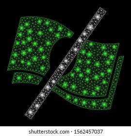 Glowing mesh no fee with glow effect. Abstract illuminated model of no fee icon. Shiny wire carcass polygonal mesh no fee. Vector abstraction on a black background.