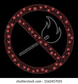 Glowing mesh no fired match with lightspot effect. Abstract illuminated model of no fired match icon. Shiny wire frame polygonal mesh no fired match. Vector abstraction on a black background.
