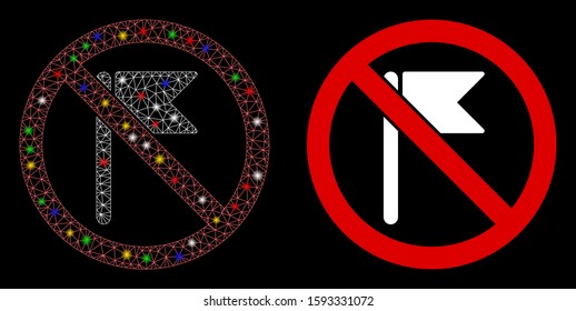 Glowing mesh no flag icon with glitter effect. Abstract illuminated model of no flag. Shiny wire frame polygonal mesh no flag icon. Vector abstraction on a black background.