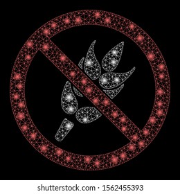 Glowing mesh no gluten with glare effect. Abstract illuminated model of no gluten icon. Shiny wire carcass triangular mesh no gluten. Vector abstraction on a black background.