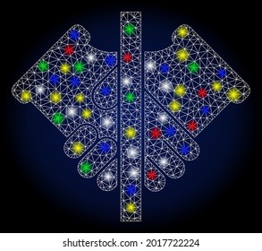 Glowing mesh no handshake with constellation effect. Abstract illuminated vector model of no handshake icon on a dark blue gradiented background. White wire carcass triangular mesh no handshake.