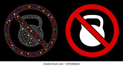 Glowing mesh no heavy weight icon with glow effect. Abstract illuminated model of no heavy weight. Shiny wire frame triangular mesh no heavy weight icon. Vector abstraction on a black background.