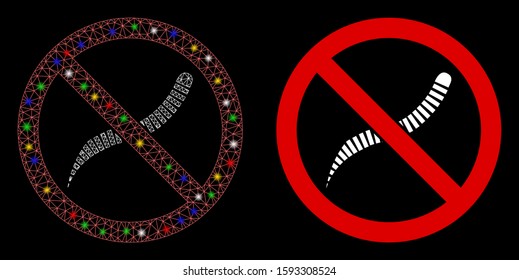 Glowing mesh no helminth worms icon with glare effect. Abstract illuminated model of no helminth worms. Shiny wire carcass polygonal mesh no helminth worms icon.