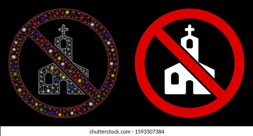 Glowing mesh no kirk icon with sparkle effect. Abstract illuminated model of no kirk. Shiny wire frame triangular mesh no kirk icon. Vector abstraction on a black background.