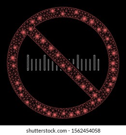 Glowing mesh no measure with glare effect. Abstract illuminated model of no measure icon. Shiny wire carcass polygonal mesh no measure. Vector abstraction on a black background.