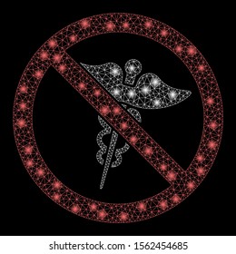 Glowing mesh no medical caduceus with lightspot effect. Abstract illuminated model of no medical caduceus icon. Shiny wire carcass polygonal mesh no medical caduceus.