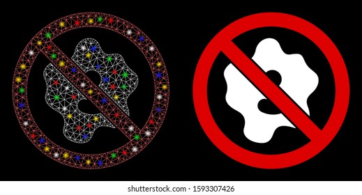 Glowing mesh no microbe icon with lightspot effect. Abstract illuminated model of no microbe. Shiny wire carcass triangular mesh no microbe icon. Vector abstraction on a black background.