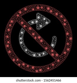 Glowing mesh no rotation with sparkle effect. Abstract illuminated model of no rotation icon. Shiny wire frame triangular mesh no rotation. Vector abstraction on a black background.