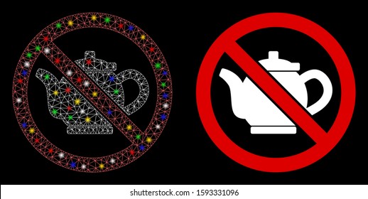 Glowing mesh no teapot icon with lightspot effect. Abstract illuminated model of no teapot. Shiny wire carcass polygonal mesh no teapot icon. Vector abstraction on a black background.