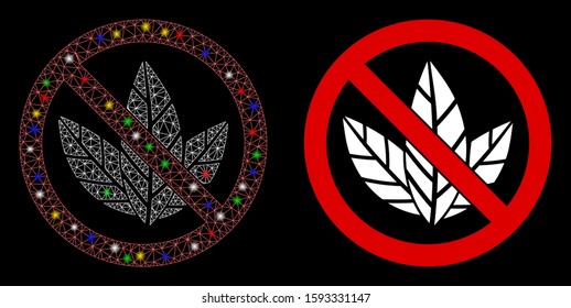 Glowing mesh no tobacco icon with glow effect. Abstract illuminated model of no tobacco. Shiny wire frame polygonal mesh no tobacco icon. Vector abstraction on a black background.