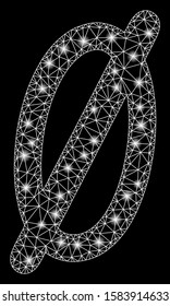 Glowing Mesh Nope With Glow Effect. Abstract Illuminated Model Of Nope Icon. Shiny Wire Carcass Triangular Mesh Nope. Vector Abstraction On A Black Background.