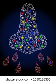 Glowing mesh nose infection with glow effect. Abstract illuminated model of nose infection. Shiny wire frame triangular network nose infection icon.