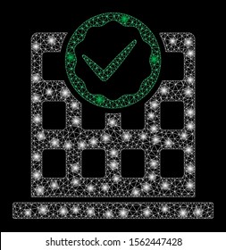 Glowing mesh office use only with glitter effect. Abstract illuminated model of office use only icon. Shiny wire frame triangular mesh office use only. Vector abstraction on a black background.